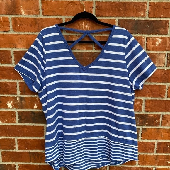 NWT Lane Bryant Womens 18/20 Keyhole Cutout Blue Stripe Vneck Short Sleeve Top - Picture 4 of 10
